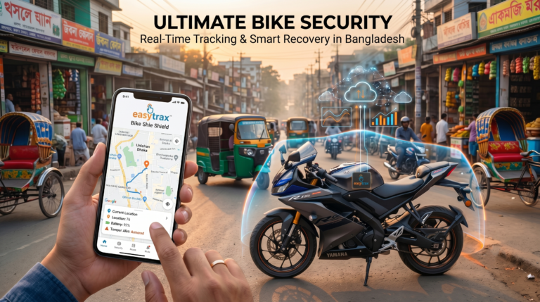 EasyTrax Bike Shield GPS tracker providing real-time motorcycle monitoring and BTRC-approved 4G smart security in Bangladesh
